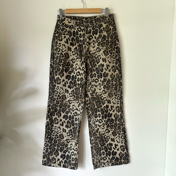 NWT AELFRIC EDEN Leopard Animal Print Baggy Wide Leg Brown Jeans Streetwear Soho - Picture 1 of 11